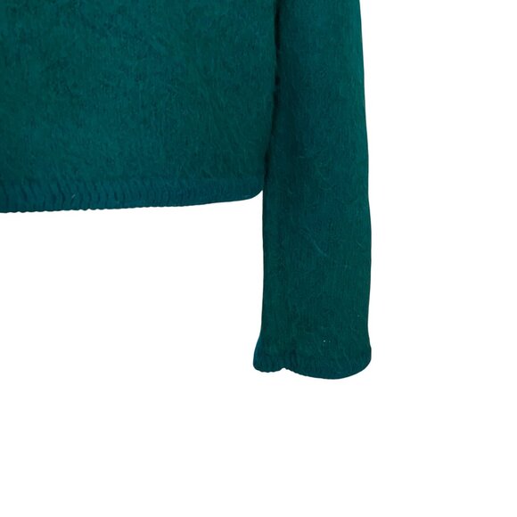 Ann Taylor Fuzzy Knit Cardigan Sweater Sz L Emerald Green Gold Button Holiday - Picture 6 of 8